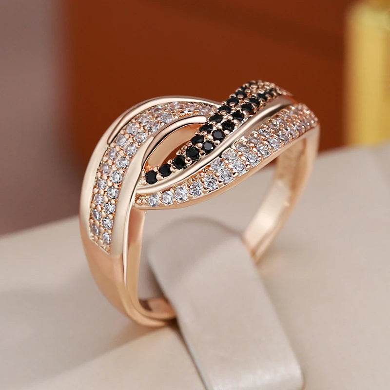 Wbmqda Luxury 585 Rose Gold Color Genuine Jewelry Ring For Women With Black White Natural Zircon Ethnic Wedding Fine Accessorie - FLORANZANI- Beauté & Santé