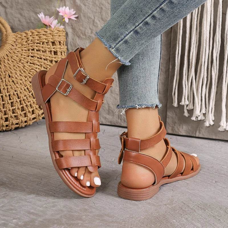 Luxury Women's Sandals Summer Elegant Woman Shoes with Low Heels Flats Casual Gladiator White Fish Toe Designer Sandals Flats - FLORANZANI- Beauté & Santé