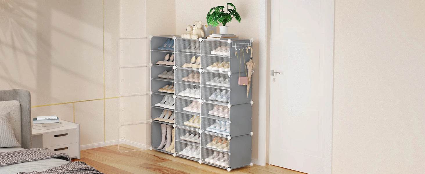 Portable Shoe Rack Organizer with Covers 48-Pair Shoe Storage Cabinet with Doors Stackable Rack Organizer - FLORANZANI- Beauté & Santé