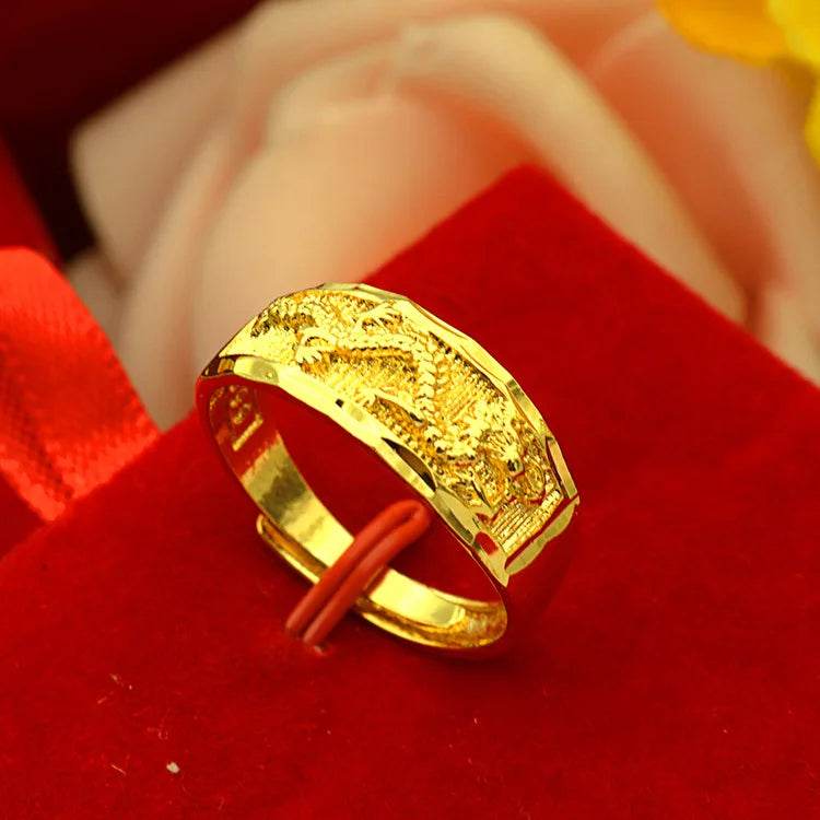 Luxury 24k Gold Color Dragon Ring for Men's Women Open Adjustable Rings Fade-Free Wedding Anniversary High Fine Jewelry Gifts - FLORANZANI- Beauté & Santé