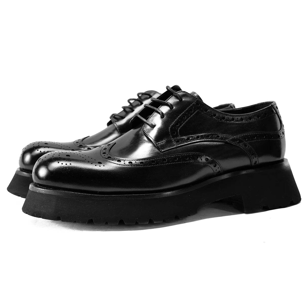 Hanmce Fashion Business Casual British Style Breathable Handmade Male Thick Platform Genuine Leather Wedding Derby Shoes For Men - FLORANZANI- Beauté & Santé