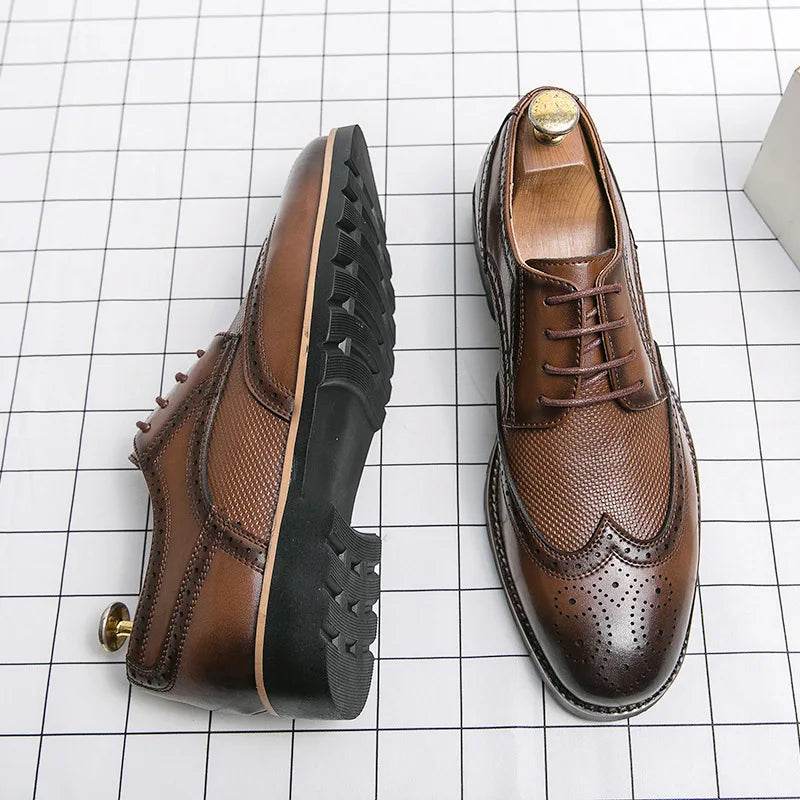 Handmade Oxford Shoes for Men Wingtip Leather Brogue Men's Dress Shoes Classic Business Formal Shoes Male Calfskin Leather Shoe - FLORANZANI- Beauté & Santé