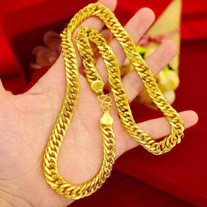 9999 men's flat chain 24K real gold 10mm boss necklace men's style domineering - FLORANZANI- Beauté & Santé