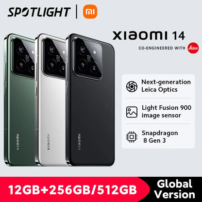 Xiaomi 14 Smartphone, lanzamiento mundial, versión global, RAM 12 GB, ROM 256 GB, 512 GB, Snapdragon 8 Gen 3, cámara Leica de 50 MP, pantalla AMOLED de 6,36"