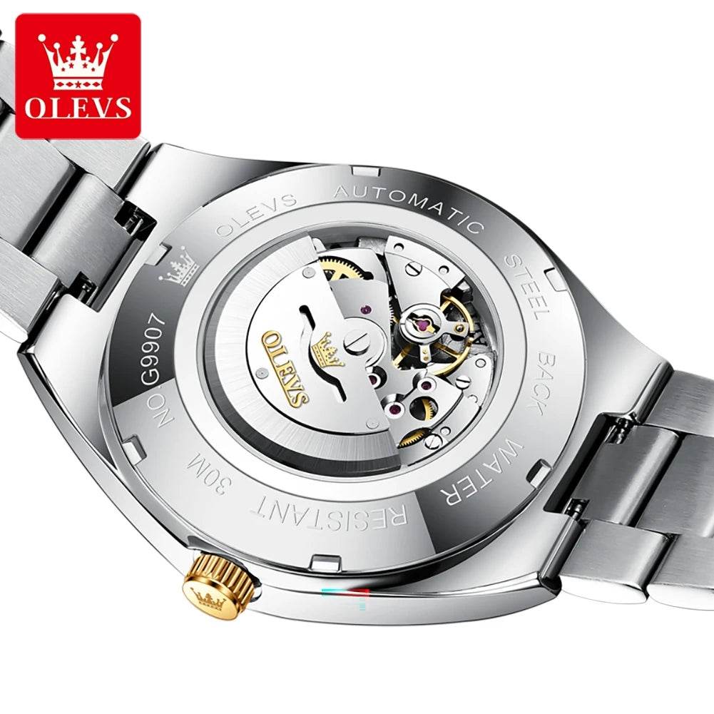 OLEVS Automatic Mechanical Watch Men Silver Gold Steel Belt Luminous Waterproof Top Brand Luxury Watches relogios masculino - FLORANZANI- Beauté & Santé