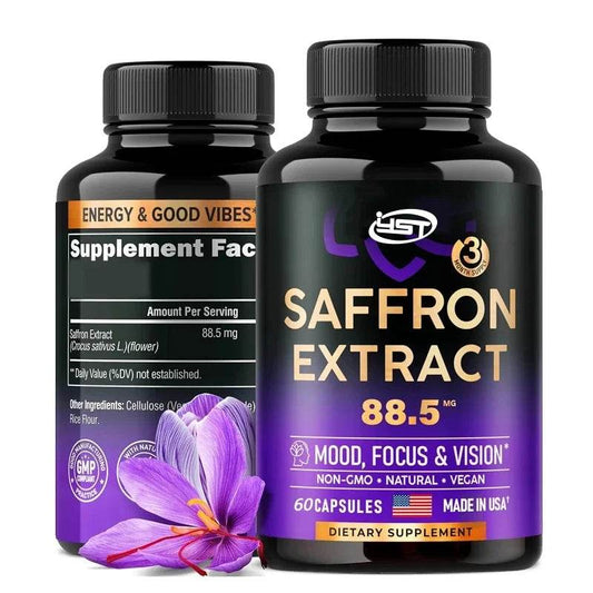 Natural Saffron Supplement Mood | Focus | Vision | Energy Support - Male and Female Eye Health - Non GMO -60 capsules, - FLORANZANI- Beauté & Santé