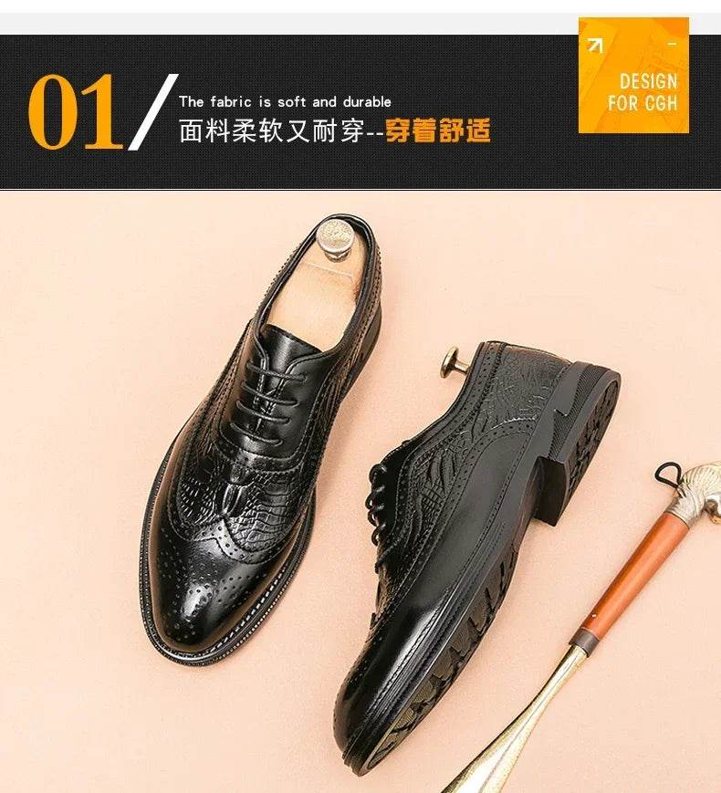 Luxury Men Brogue Dress Shoes Men Suit Casual Shoes Formal Business Leather Shoes Men Brown Wedding Italian Banquet Shoe Size 46 - FLORANZANI- Beauté & Santé