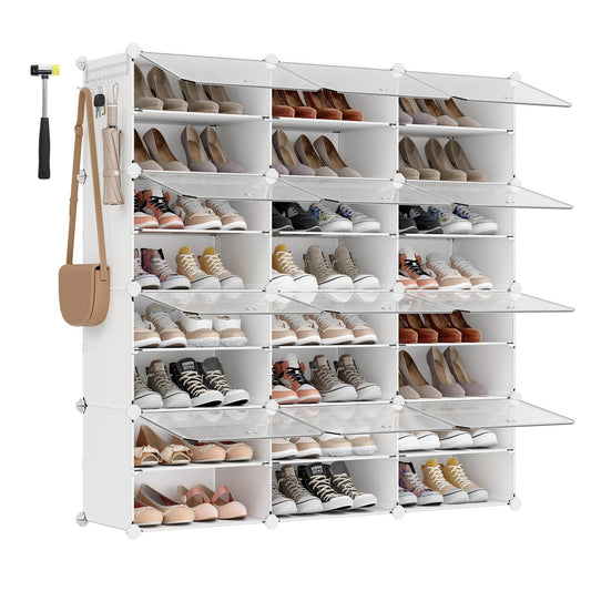 SONGMICS Shoe Rack, 12 Cubes Shoe Organizer with Doors, 48 Pair Plastic Shoe Storage Cabinet, for Bedroom, Entryway, Steel Frame - FLORANZANI- Beauté & Santé