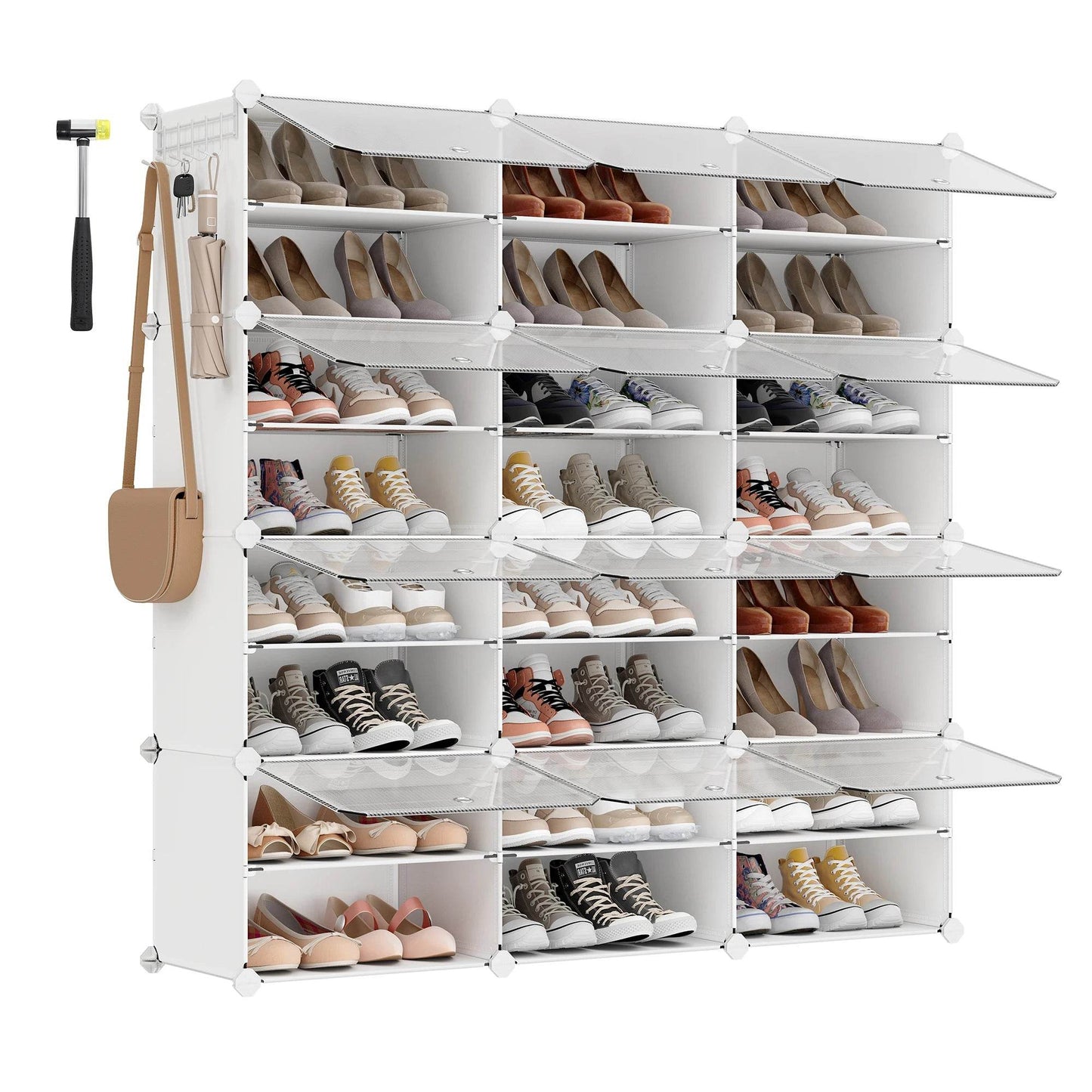 SONGMICS Shoe Rack, 12 Cubes Shoe Organizer with Doors, 48 Pair Plastic Shoe Storage Cabinet, for Bedroom, Entryway, Steel Frame - FLORANZANI- Beauté & Santé