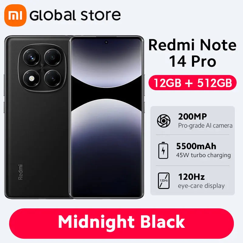 Global Version Xiaomi Redmi Note 14 Pro 4G Smartphone 6.67" AMOLED Display MediaTek Helio G100-Ultra 5500mAh 200MP AI Camera