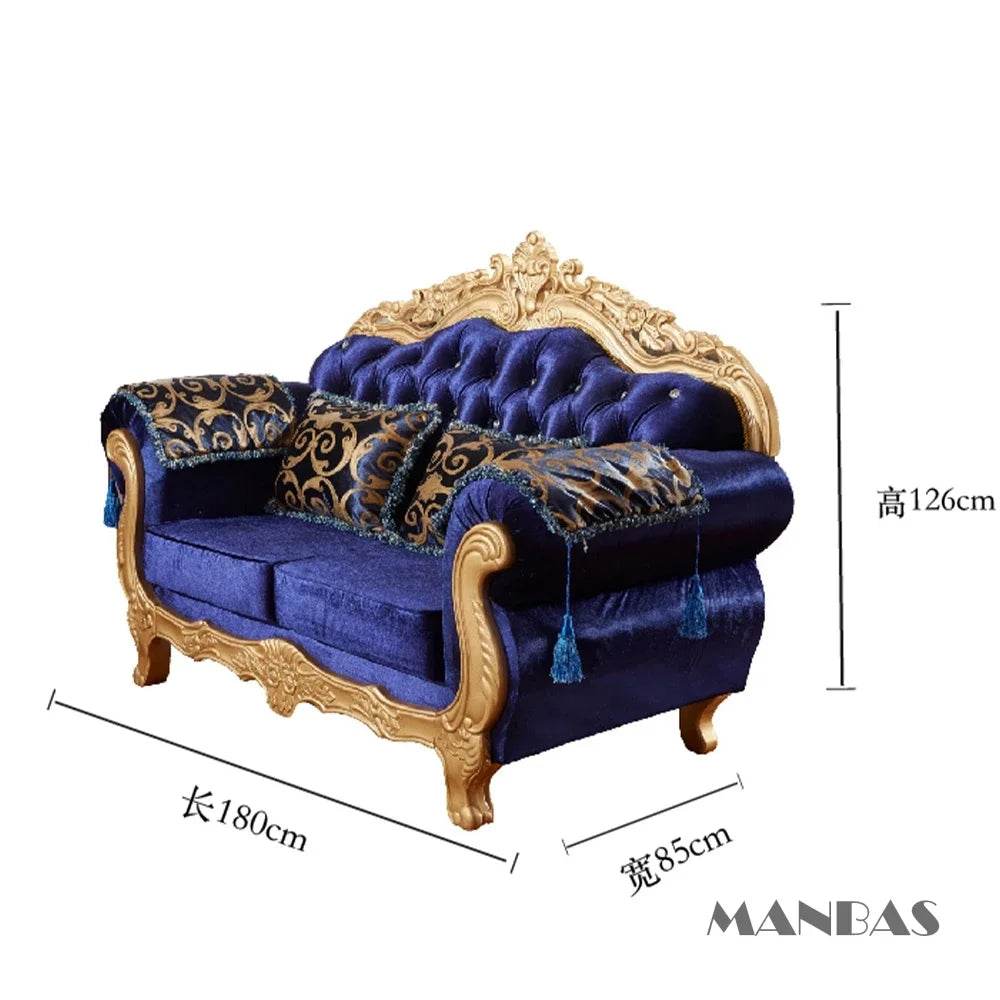 MINGDIBAO European Fabric Sofa With Gold Carving Solid Wood Frame, Luxurious Large Unit Living Room Cloth Couch Villa Furniture - FLORANZANI- Beauté & Santé