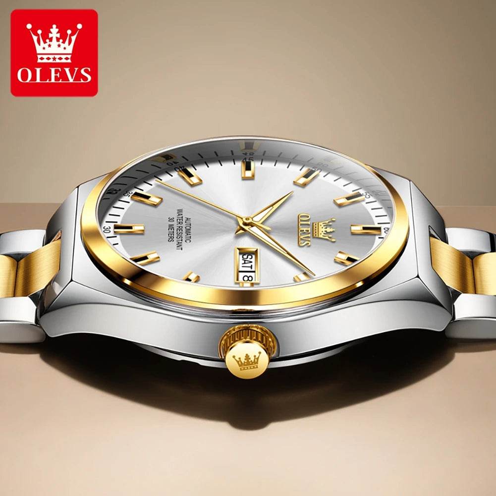 OLEVS Automatic Mechanical Watch Men Silver Gold Steel Belt Luminous Waterproof Top Brand Luxury Watches relogios masculino - FLORANZANI- Beauté & Santé