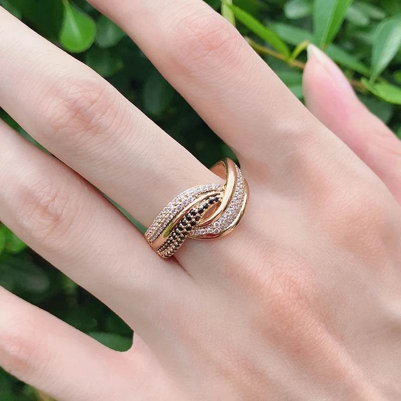 Wbmqda Luxury 585 Rose Gold Color Genuine Jewelry Ring For Women With Black White Natural Zircon Ethnic Wedding Fine Accessorie - FLORANZANI- Beauté & Santé