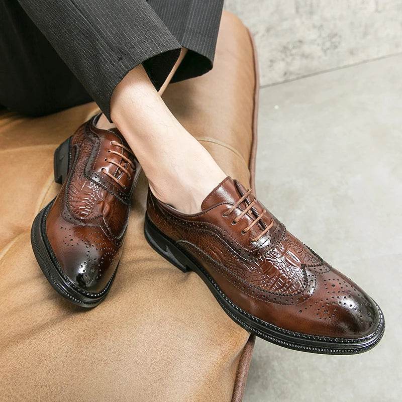 Luxury Men's Brogue Shoes Men SUIT Shoes Casual Formal Business leather Shoes Men brown Wedding Shoes Italian Dress banquet Shoe - FLORANZANI- Beauté & Santé