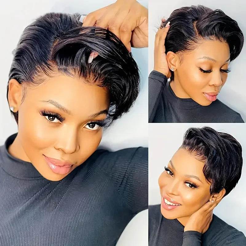 13x6x1 T Part Lace Frontal Wig Pixie Cut Wig Human Hair Wigs For Women 8 Inch 180% Density Glueless Bob Wigs - FLORANZANI- Beauté & Santé