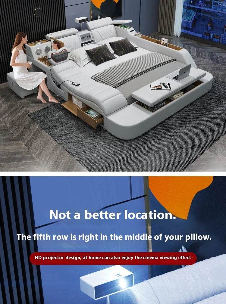 Gamer Massage Tatami Leather Bed Bedroom Lazy Double Bed Modern Simple Wedding With Projector STravel Muebles Trendy Furniture - FLORANZANI- Beauté & Santé