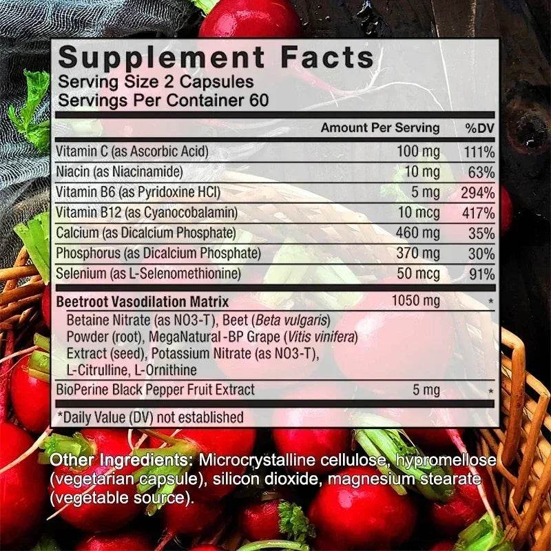 Beetroot Capsules Organic Beetroot Powder Extract + Black Pepper Nitric Oxide Production Blood Circulation Blood Pressure Health - FLORANZANI- Beauté & Santé