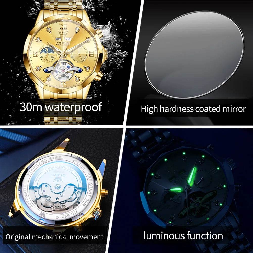 OLEVS 6621 Mens Watch Business Brand Automatic Mechanical Watch Waterproof Watch For Man Moon Phase Original Watches Luxury Men - FLORANZANI- Beauté & Santé