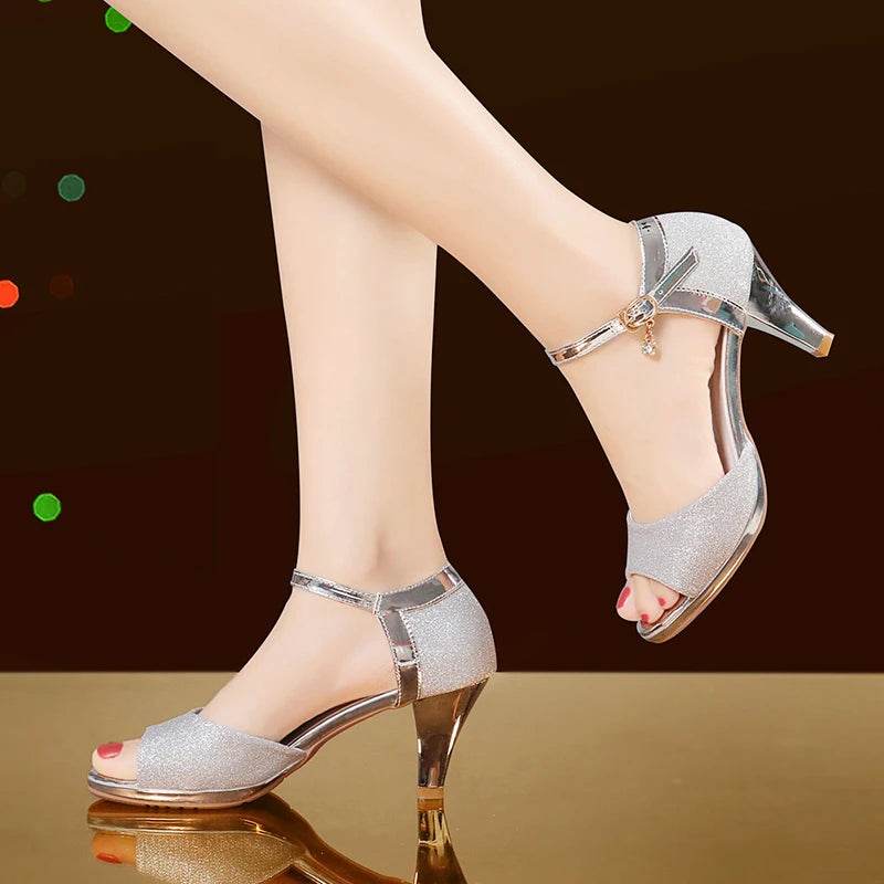 Korean casual sandals for women 2024 summer new item, shiny fish mouth slim heel 6cm high heels, Latin dance women's shoes - FLORANZANI- Beauté & Santé