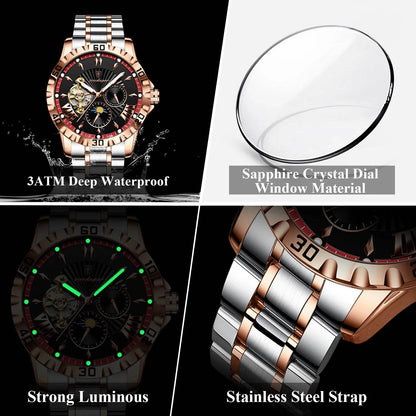 POEDAGAR Luxury Men Clock Hollow Tourbillon Automatic Mechanical Man Watch Waterproof Luminous Stainless Steel Men's Watches+Box - FLORANZANI- Beauté & Santé