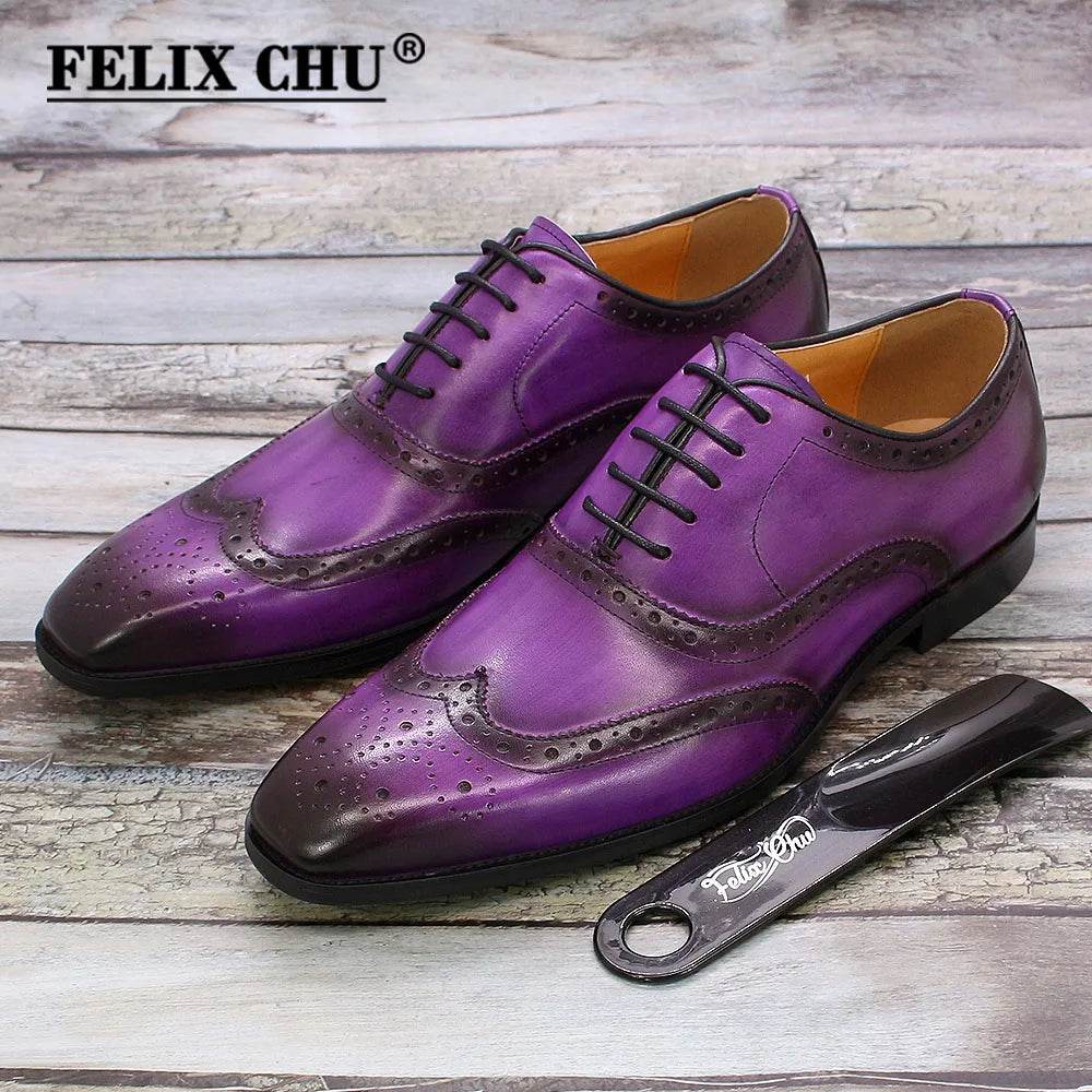 Luxury Men's Dress Shoes Genuine Calf Leather Oxford Shoes for Men Wingtip Brogue Comfortable Business Formal Shoes Male - FLORANZANI- Beauté & Santé