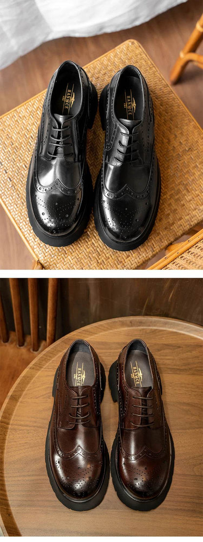 Hanmce Fashion Business Casual British Style Breathable Handmade Male Thick Platform Genuine Leather Wedding Derby Shoes For Men - FLORANZANI- Beauté & Santé