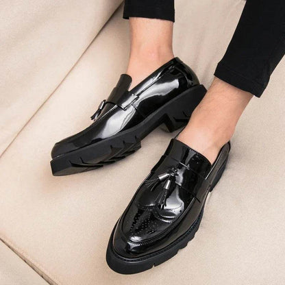 Golden Men's Casual Slip-On Tassel Patent Loafers Thick Bottom Elevator Shoes Fashion Men's Party Shoes Business Shoes Brogue - FLORANZANI- Beauté & Santé