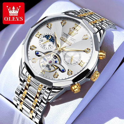 OLEVS 6621 Mens Watch Business Brand Automatic Mechanical Watch Waterproof Watch For Man Moon Phase Original Watches Luxury Men - FLORANZANI- Beauté & Santé