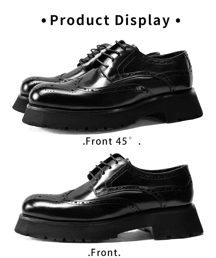 Hanmce Fashion Business Casual British Style Breathable Handmade Male Thick Platform Genuine Leather Wedding Derby Shoes For Men - FLORANZANI- Beauté & Santé