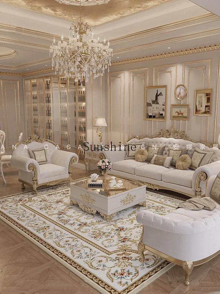 French solid wood romantic court style light luxury carved fabric sofa living room furniture combination - FLORANZANI- Beauté & Santé