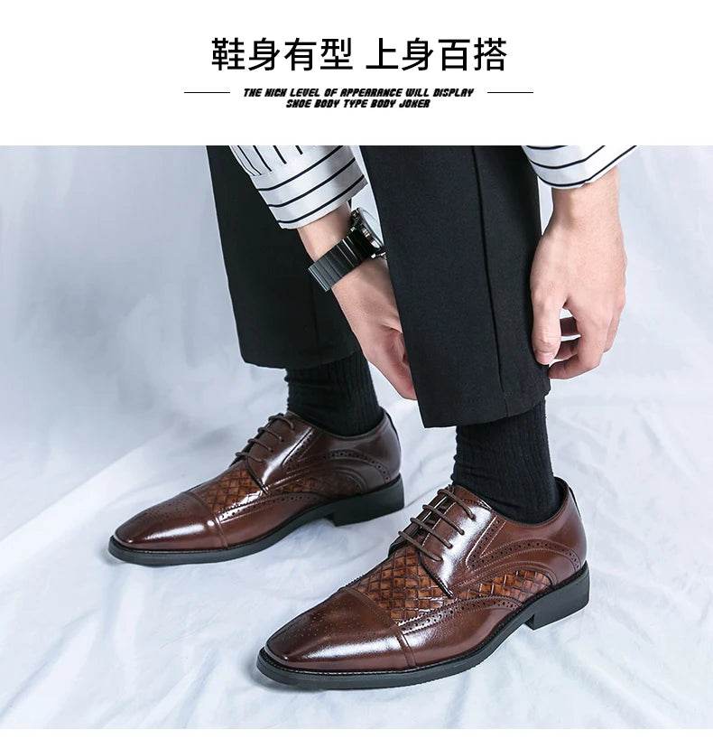 Weaving Formal Shoes For Men Brown Leather Men's Shoes Fashion Stitching Elegant Mans Autumn Footwear Male Wedding Shoes - FLORANZANI- Beauté & Santé