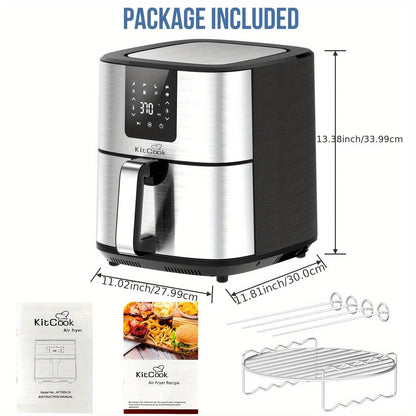 1PC KitCook Large Air Fryer XL, 1500W 120V 6.8QT Stainless Steel Air Fryers Oven, Nonstick Basket, LED Touch Screen - FLORANZANI- Beauté & Santé