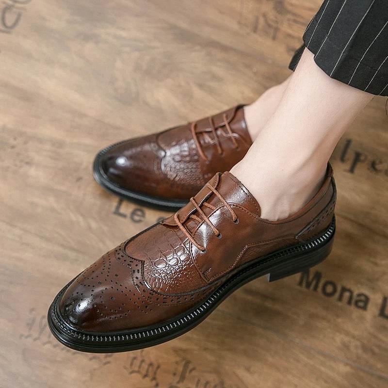 Designer Business Oxfords Formal Wedding Mens Derby Italian Original Crocodile Leather Dress Office Loafers Casual Shoes for Men - FLORANZANI- Beauté & Santé