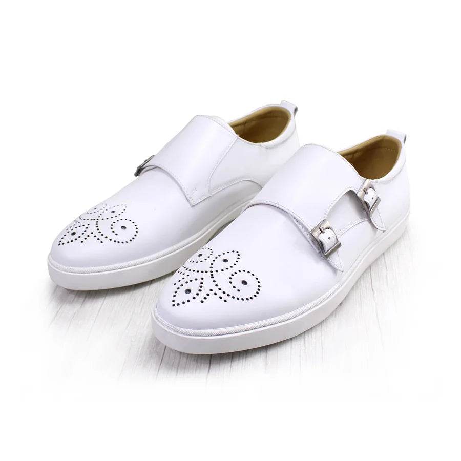 Men's Leather Shoes Casual Shoes Premium Classic White Brogue Handmade Leather Shoes Men's Fashion Dating Flat Party Shoes - FLORANZANI- Beauté & Santé