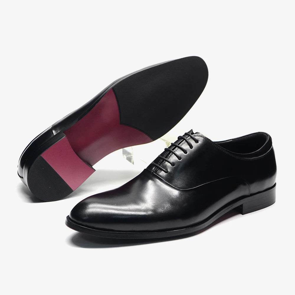 Italian Classic Mens Oxford Dress Shoes Genuine Leather Lace-up Plain Toe Burgundy Black Business Wedding Formal Shoes for Men - FLORANZANI- Beauté & Santé