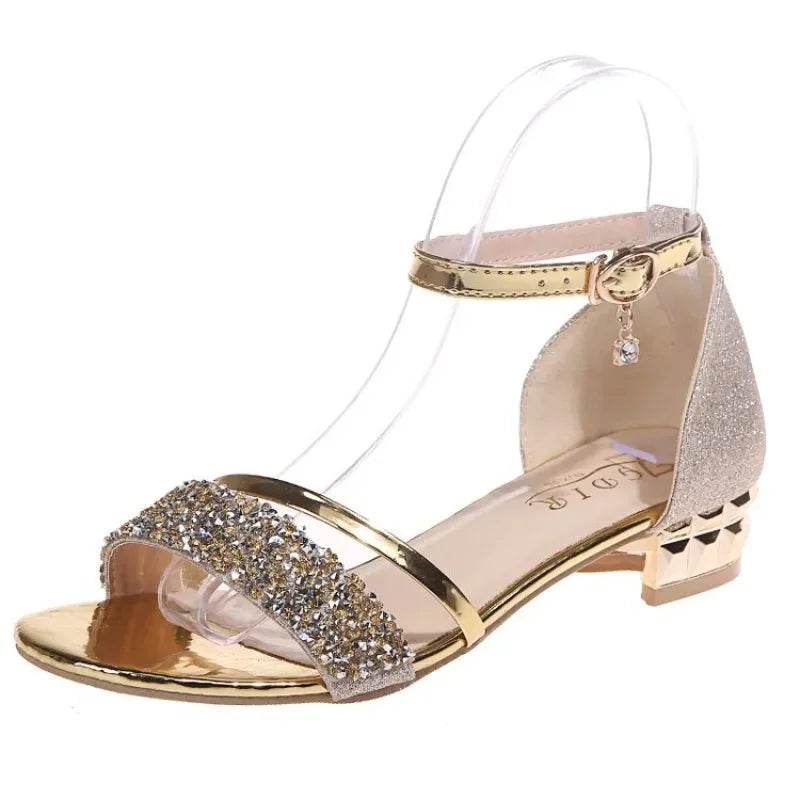 Gold Women's Sandals Advanced Summer New Style Open Toe Bare Strap Sandals Low Heel Dress Shoes Bag Heel Pumps - FLORANZANI- Beauté & Santé