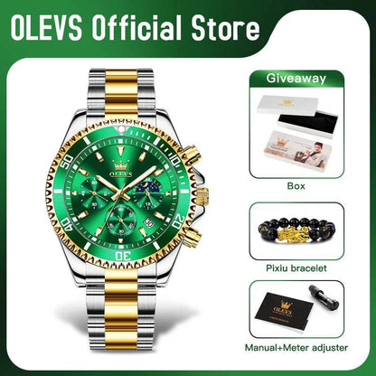 OLEVS Men's Watches Top Brand Luxury Watch for Men Original Waterproof Stainless Steel Chronograph Moon Phase Date Rota Dial - FLORANZANI- Beauté & Santé