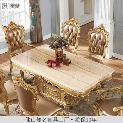 European and American solid wood marble rectangular dining table long table household European style new square table luxury hig - FLORANZANI- Beauté & Santé