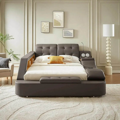 Multifunctional Queen Bed Frame,Smart Bed with Massage Recliner on Right Speaker/Storage Drawers,Adjustable Leather Up Headboard - FLORANZANI- Beauté & Santé