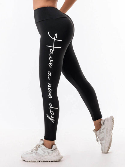 Letter print high waisted high spring quick-drying pants Sports pants Fitness yoga pants running woman - FLORANZANI- Beauté & Santé