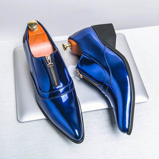 Luxury Brand Men's Chelsea Shoes Pointed Toe Dress Shoes Men's Banquet Blue Suit Shoes Red High-end Glossy Leather Shoes - FLORANZANI- Beauté & Santé