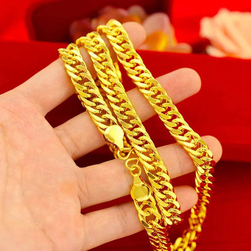 9999 men's flat chain 24K real gold 10mm boss necklace men's style domineering - FLORANZANI- Beauté & Santé