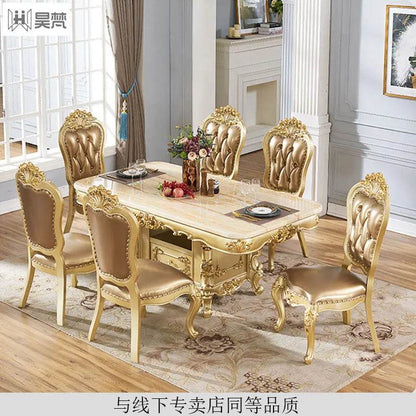 European and American solid wood marble rectangular dining table long table household European style new square table luxury hig - FLORANZANI- Beauté & Santé