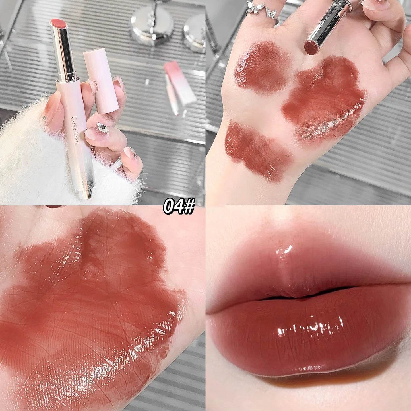 Jelly Solid Lip Gloss Cute Hydrating Mirror Red Brown Lipstick Clear Moisturizing Lips Tint Nature Nude Lip Makeup Cosmetics - FLORANZANI- Beauté & Santé