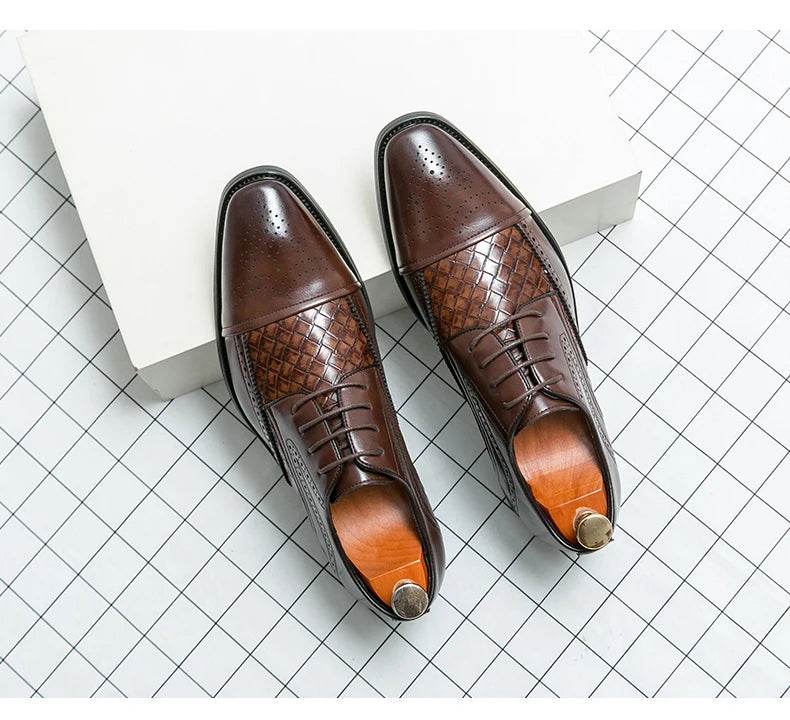 Weaving Formal Shoes For Men Brown Leather Men's Shoes Fashion Stitching Elegant Mans Autumn Footwear Male Wedding Shoes - FLORANZANI- Beauté & Santé