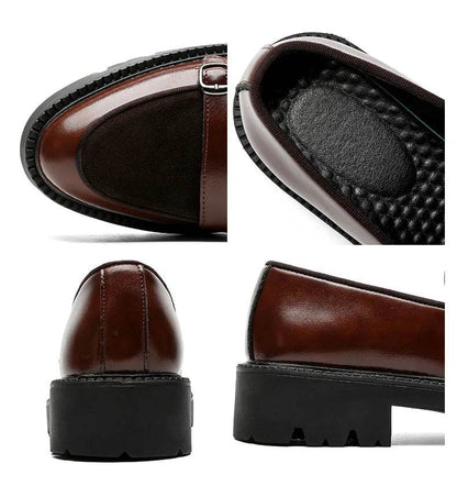 Loafers Men Leather Shoes Thick-soled British Style Black Formal Business Shoes Fashion Luxury Slip-On Casual Shoes Big Size 46 - FLORANZANI- Beauté & Santé