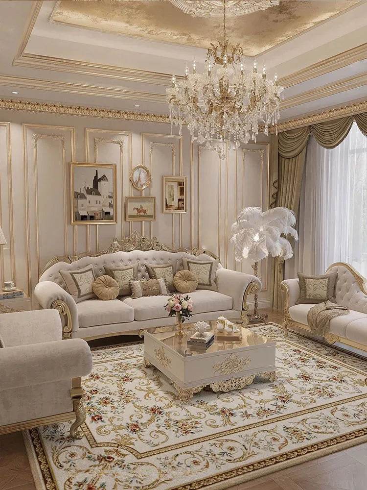 French solid wood romantic court style light luxury carved fabric sofa living room furniture combination - FLORANZANI- Beauté & Santé