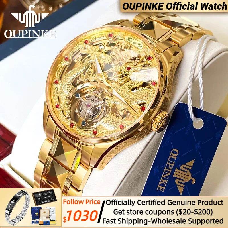 OUPINKE Tourbillon Automatic Men's Watch Skeleton Gold Watch Sapphire Ruby Luxury Wristwatch Waterproof Men's Mechanical Watch - FLORANZANI- Beauté & Santé