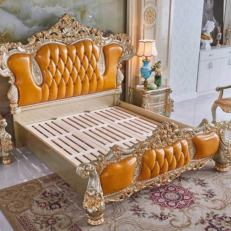 King Size Wood Bed Frame Elegant Tall Headboard Nightstands Queen Bed Frame Luxury Bedroom Cama Moderno Lujo Home Furniture - FLORANZANI- Beauté & Santé