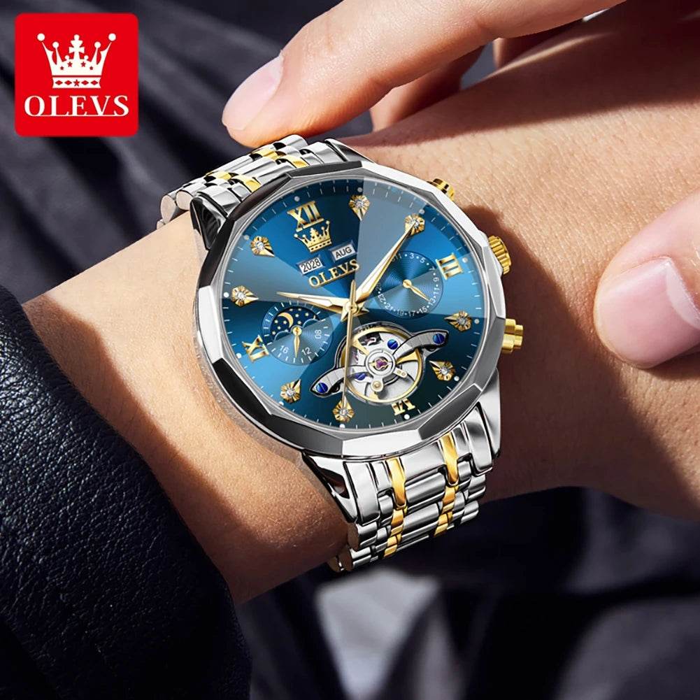 OLEVS 6621 Mens Watch Business Brand Automatic Mechanical Watch Waterproof Watch For Man Moon Phase Original Watches Luxury Men - FLORANZANI- Beauté & Santé